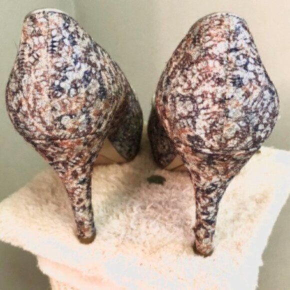 Nine West Metallic Giltter Heels Sparkly Silver Lace Open Toe Evening 7.5 M - Picture 4 of 12